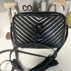 Saint Laurent Metallic Black Chevron Crossbody Bag